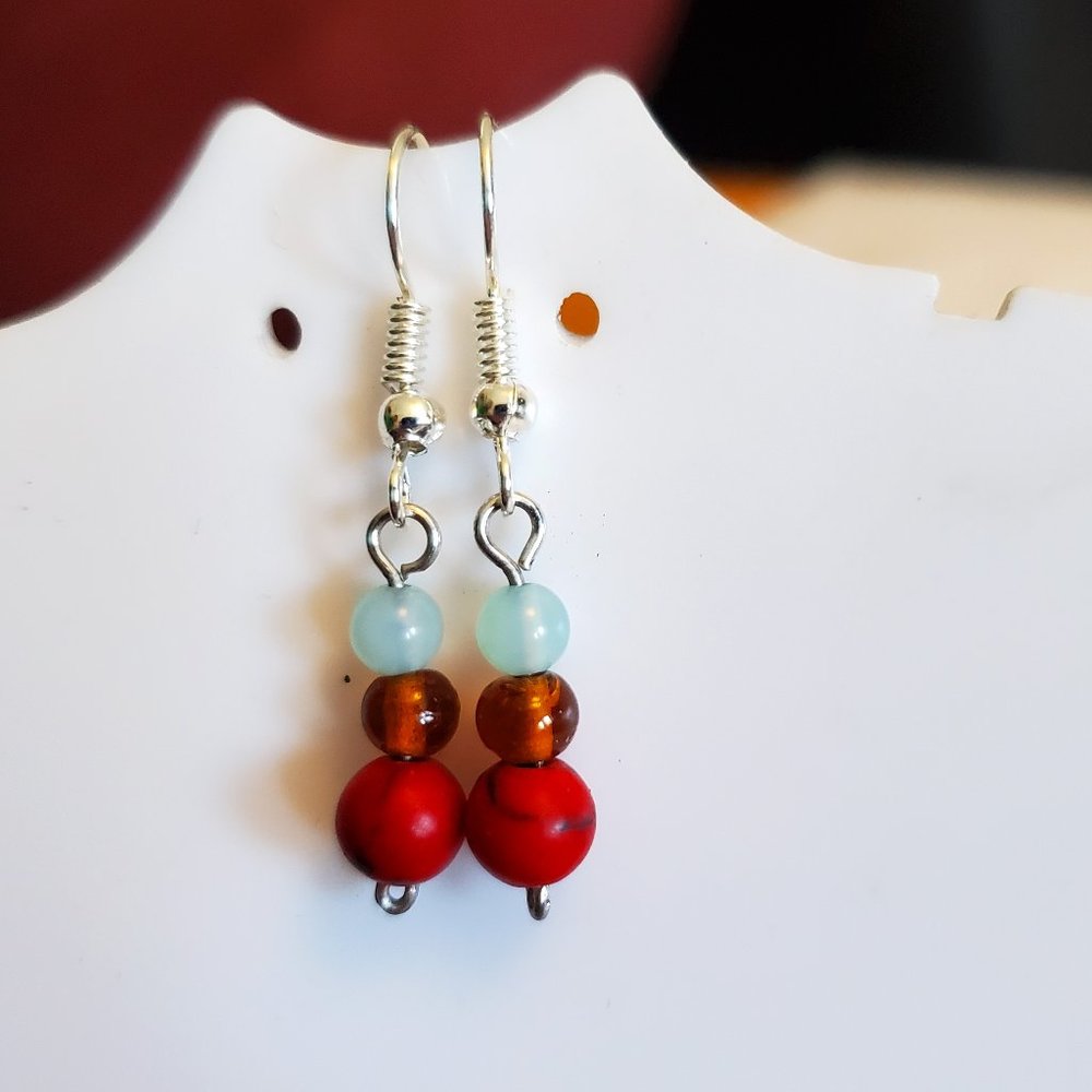 Silver Tone Hook Jasper and Glass Dangle Earrings Tony Alexander Jewelry Artisan